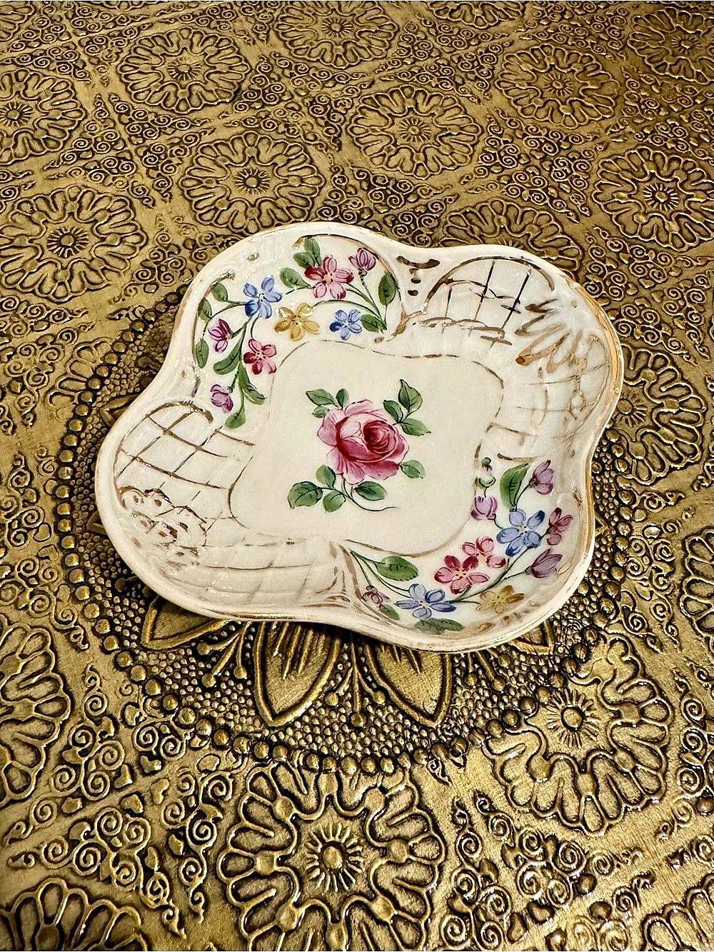 Floral Porcelain Serveware Dish White & Pink